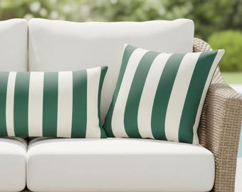Funda de almohada de exterior Sunbrella Acrylic Mason con rayas verde bosque