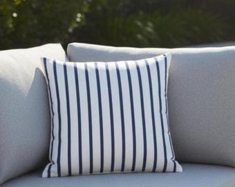 Funda de almohada Sunbrella Lido Stripes Indigo para interior y exterior con cremallera