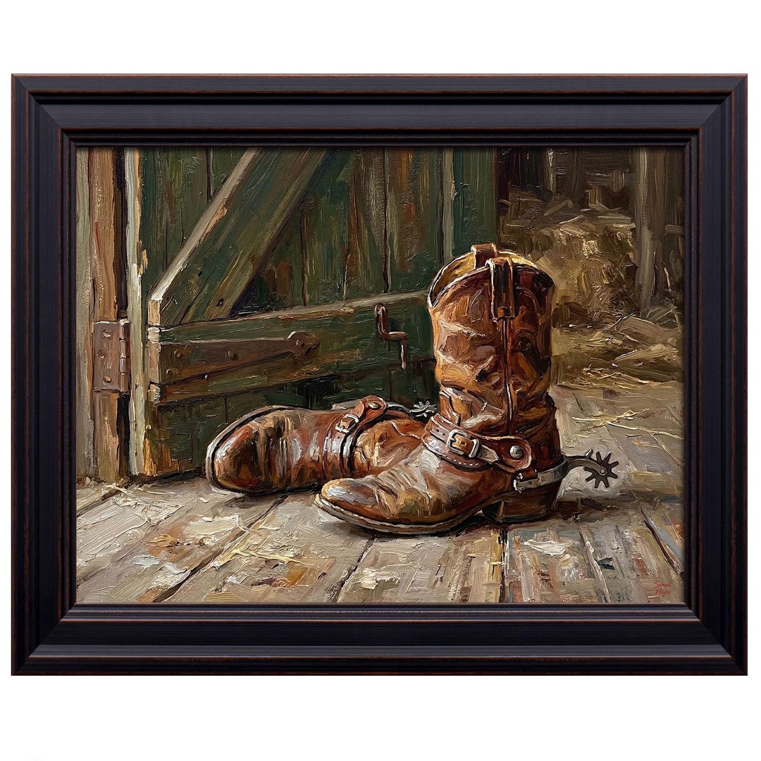 Vintage Cowboy Boots Spurs Barn Print Painting – Western Rustic Wall ...