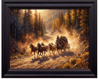 Stagecoach Print – Autumn Mountain Pass, Western Landscape Wall Decor