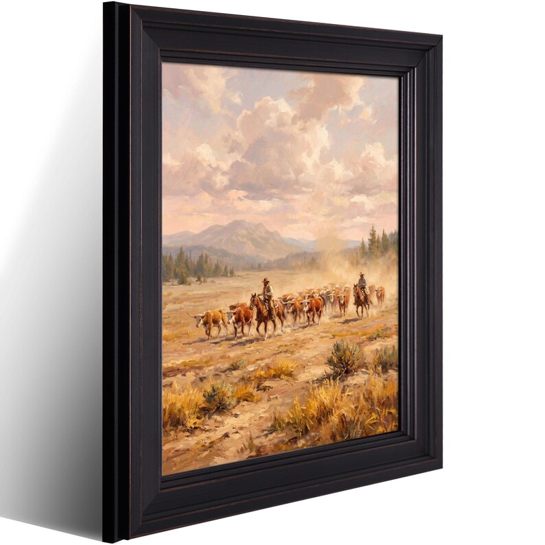Cowboys Cattle Drive Print, Vintage Western Ranch Wall Art, Rustic ...