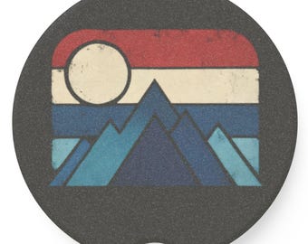 Retro Mountain Sunset Soapstone Car Coaster | Round Beverage Holder