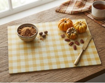 Fall Home Decor Gingham Glass Cutting Board, Seasonal  Charcuterie Board, Thanksgiving Serving Tray, Rustic Autumn Hostess Gift