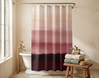 Pink and Maroon Shower Curtain Abstract Color Block- Boho Pink Bathroom Decor- Mid Century Modern Minimalist Bath Curtain