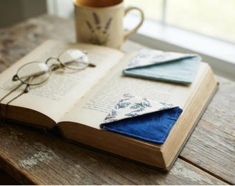 Fabric Corner Bookmark - Eco Friendly Gift for Book Lovers - Upcycled Textile Page Marker, Cottagecore Reading Accessory, Stocking Stuffer
