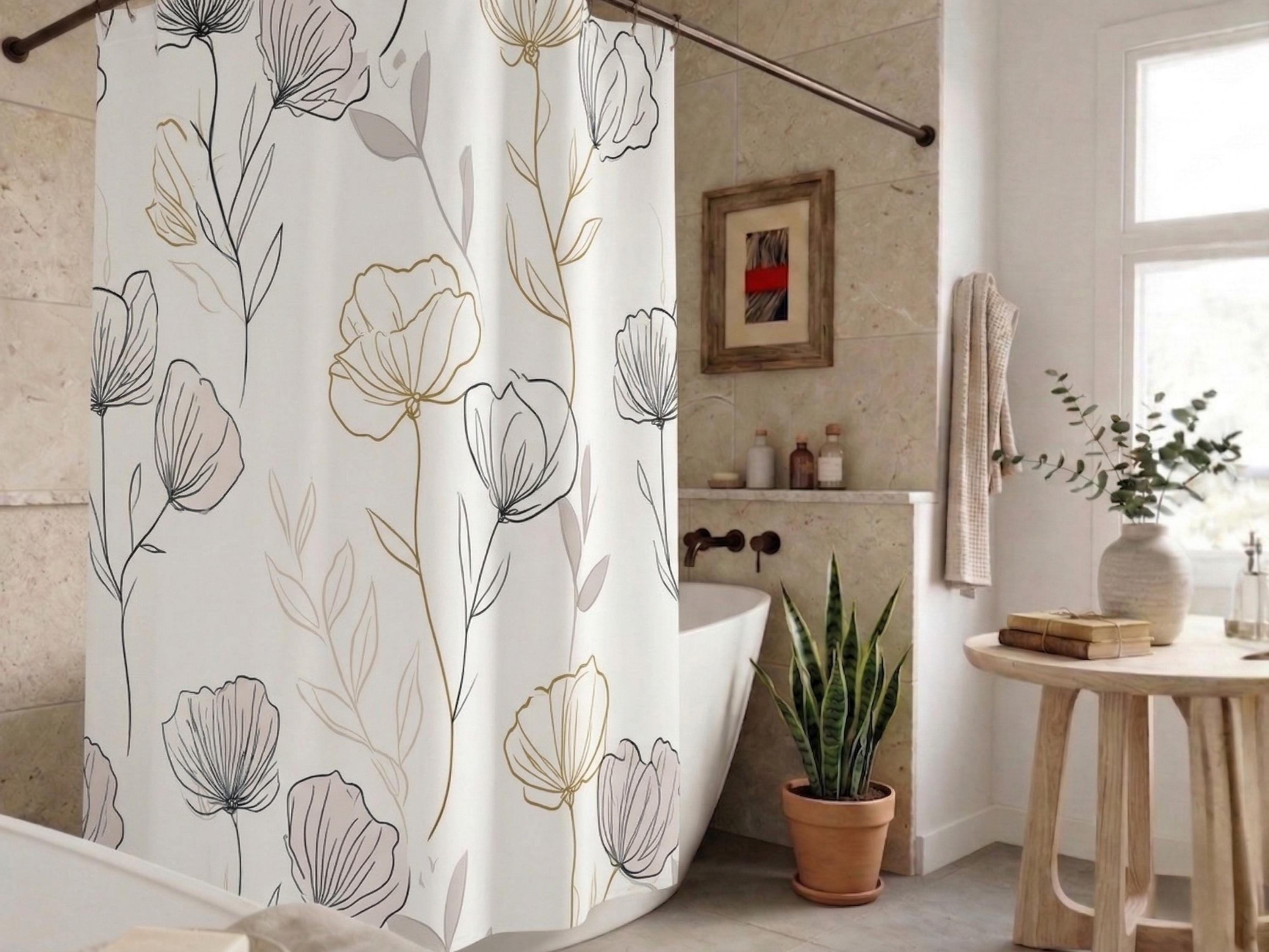 Organic Modern Shower Curtain, Neutral Botanical Bath Decor, Minimalist…