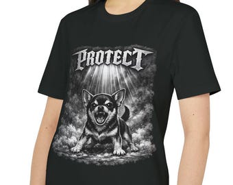 Koszulka PROTECT Chihuahua, agresywny pies, metalowa grafika w stylu grunge, czarno-biały ubiór dla psów