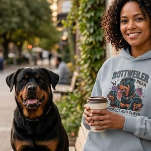 Rottweiler Roar Hoodie, Protect Serve Grafikpullover, Loyal Hunderasse Sweatshirt