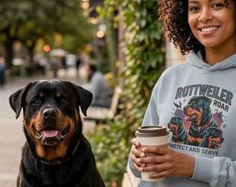Rottweiler Roar Hoodie, Protect Serve Graphic Pullover, Loyal Dog Breed Sweatshirt