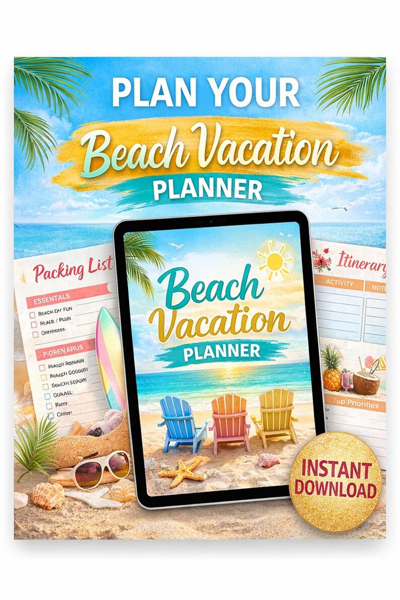 Beach Vacation Planner Checklist, Travel Itinerary (instant Download ...