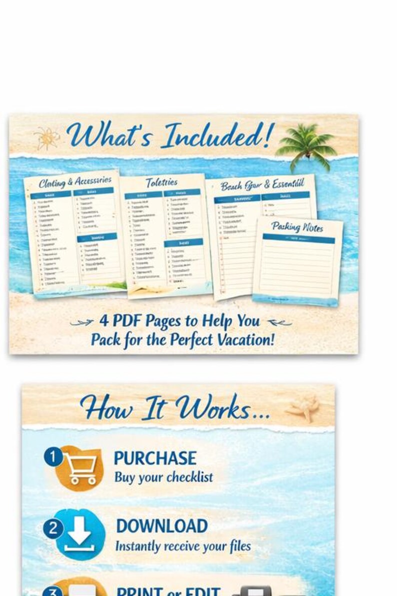 Beach Vacation Planner Checklist, Travel Itinerary (instant Download ...
