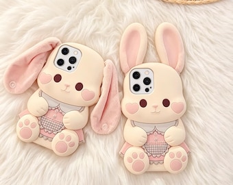 Adorable 3D Bunny Phone Case with Fluffy Ears – Soft Silicone Cover for iPhone Pro Max