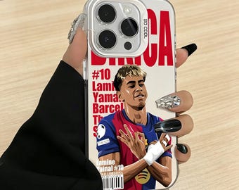 Etui na telefon Lamine Yamal Barcelona FC – zderzak z artystyczną ilustracją (niebieski, różowy, fioletowy)
