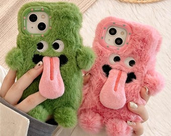 Super Soft Fuzzy Monster Phone Case with 3D Tongue and Expressive Eyes – A Huggable Companion That Turns Your Device Into a Mood Booster