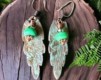 Earrings, Copper Earrings, Copper Leaf Earrings, Leaf Jewelry, Nature Inspired Jewelry, Fall Jewelry, Patina Copper, Dangle Earrings
