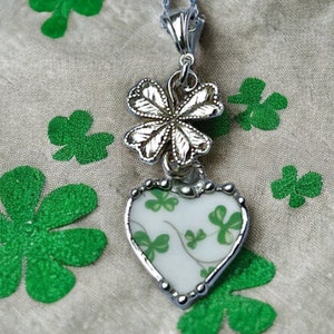 Pendant, Heart Pendant, Shamrock China, St Patricks Pendant, Four Leaf Clover, Sterling Silver, Soldered Jewelry, Heart Jewelry, Green image 6