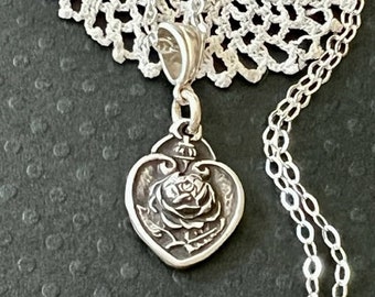 ★ROSEMONT★ Silver Heart Necklace RC24B16E Sterling Silver Heart Pendant With Apple Blossoms 26x23mm - Etsy
