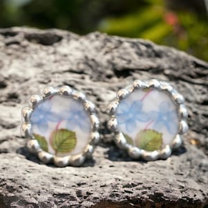 Post Earrings, Broken China Jewelry, Broken China Earrings, Blue Flower, Sterling Silver, Soldered Jewelry