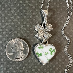 Pendant, Heart Pendant, Shamrock China, St Patricks Pendant, Four Leaf Clover, Sterling Silver, Soldered Jewelry, Heart Jewelry, Green image 8