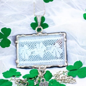 Lace Necklace, Lace Jewelry, Soldered Pendants, Ivory, Shamrock Sterling Silver, Lock Charm image 6