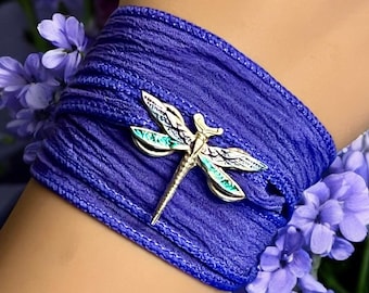 Bracciale avvolgente, Bracciale yoga, Bracciale avvolgente con nastro di seta, Bracciale avvolgente boho, Gioielli con girasole, Argento sterling, Bracciale con girasole