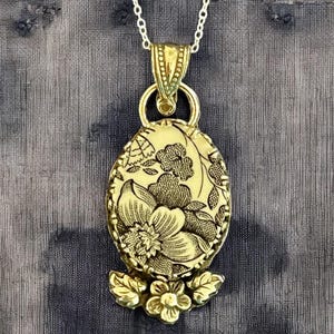 Necklace, Broken China Jewelry, Broken China Necklace, Oval Pendant, Black Transferware China, Sterling Silver Bezel, Recycled Silver Charms