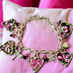 Bracciale, Gioielli in porcellana rotta, Bracciale in porcellana rotta, Cina Fireweed, Catena in argento, Gioielli saldati, Gioielli a cuore, Bracciale con ciondolo