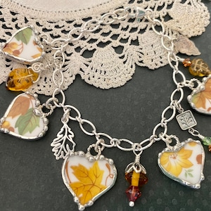Bracciale, Gioielli cinesi rotti, Bracciale cina rotto, Bracciale colore autunno, Argento sterling, Gioielli saldati, Gioielli cuore, Bracciale charme