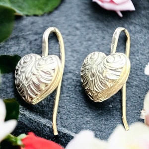 Earrings, Sterling Silver Earrings, Silver Ear Wire Earrings, Heart Jewelry, Scrolled Heart Earrings, Small Silver Earrings, Recycled Silver