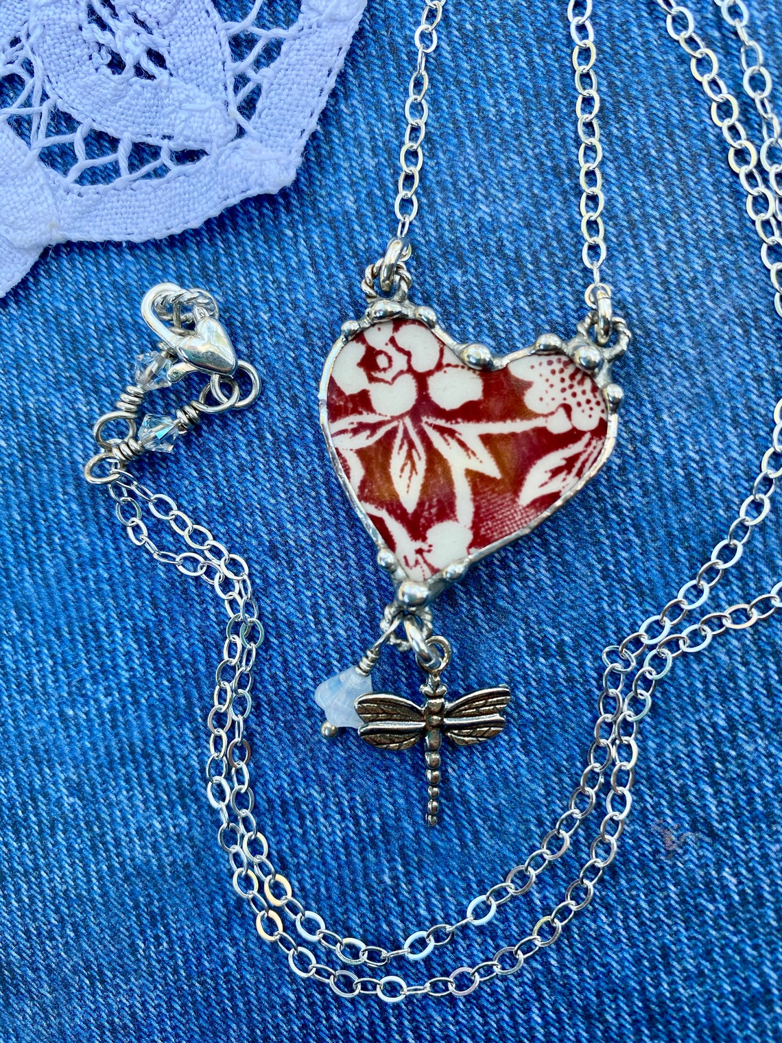 Necklace Broken China Jewelry Broken China Necklace Oval Etsy