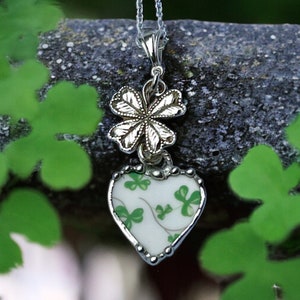 Pendant, Heart Pendant, Shamrock China, St Patricks Pendant, Four Leaf Clover, Sterling Silver, Soldered Jewelry, Heart Jewelry, Green image 7