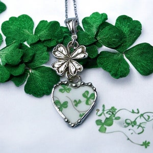 Pendant, Heart Pendant, Shamrock China, St Patricks Pendant, Four Leaf Clover, Sterling Silver, Soldered Jewelry, Heart Jewelry, Green image 5