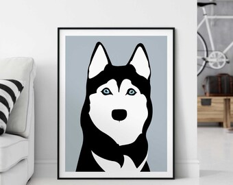 Husky art print, husky wall art, husky poster, husky print, husky wall decor, printable dog art, husky portrait, printable dog posters.