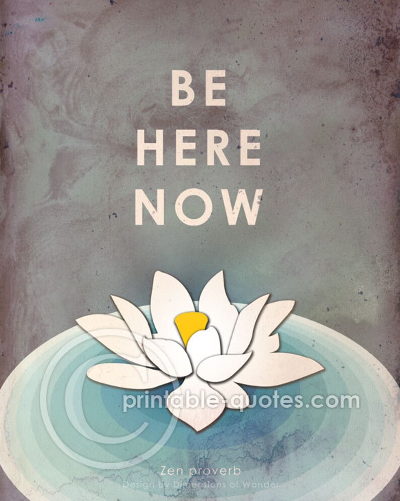 Be Here Now Zen art print, meditation art, lotus flower print, typography art, meditation poster, zen decor, mindfulness, yoga studio decor. image 2