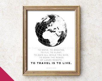 To travel is to live printable art, printable poster, Hans Christian Andersen quote, instant download, digital download, print it yourself.