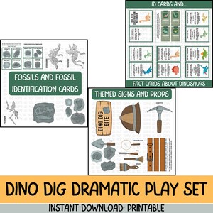 Utskrivbart dramalekset med dinosauriegrävning | Låtsaslek med dinosaurieutgrävning | Paleontologaktivitet för förskola | Hemundervisning med fossilgrävning