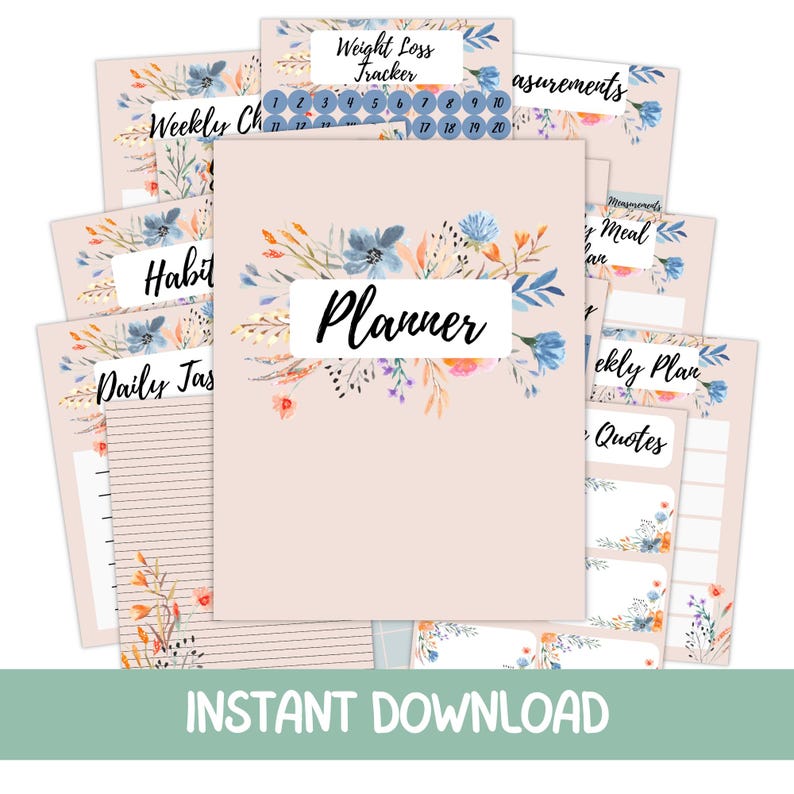 Floral Undated Planner Printable, Blush Planner Bundle, Daily Weekly ...