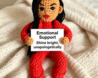 Rihanna Inspired Emotional Support Crochet Doll | Handmade Red Outfit Gift for Music Fans