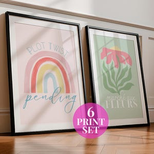 Floral Wandkunst Set von 6, weiches Leben Wohnheim Dekor, Plot Twist ausstehender Druck, Pastell Schlafzimmer Galeriewand, In Bloom Prints