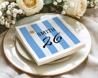 Personalized Argentina World Cup Soccer Napkins, Custom Name Number Stripe Napkins, 2026 Party Decor