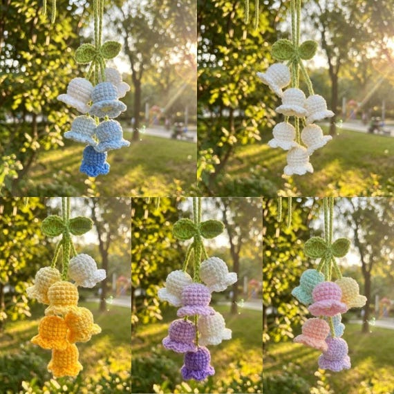 Handmade Crochet Lily of the Valley Charm, Bag Charm, Car Hanging