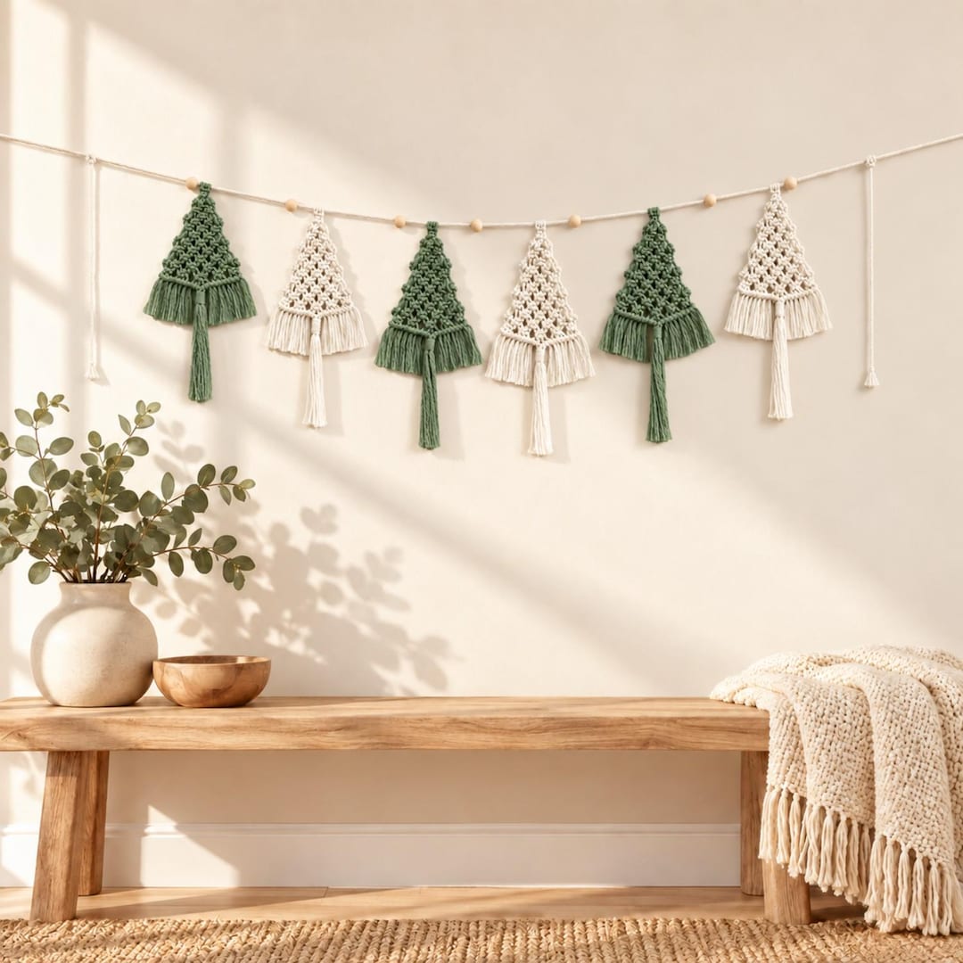 Tree Branch Macrame Macrame Christmas Tree Garland, Handmade Cotton Rope Bunting, Boho ...