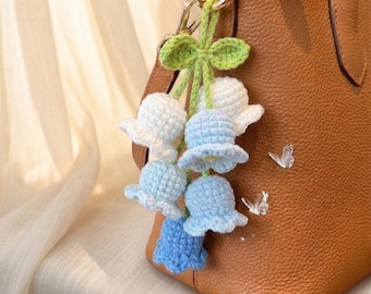 Handmade Crochet Lily of the Valley Charm, Bag Charm, Car Hanging Ornament, Knitted Flower Keychain, Mother's Day Gift