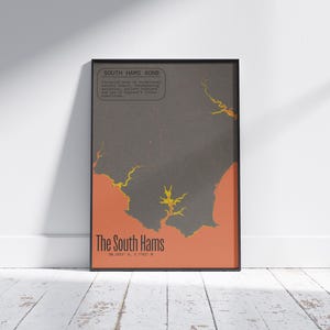 Mappa topografica del South Hams/Devon / Stampa artistica costiera audace / Stampa fisica / Mappa di livello