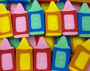 Back to School Mini Erasers, Pencil Crayon Eraser Set, Classroom Rewards for Teachers, Student Prize Box Fillers, Mini Erasers Co.