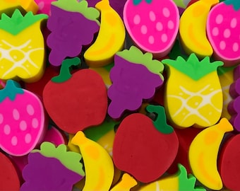 Fruit Mini Erasers Set, Healthy Food Eraser Apple Banana Grape, Classroom Reward, Preschool Math Counter, Sensory Learning, Mini Erasers Co.