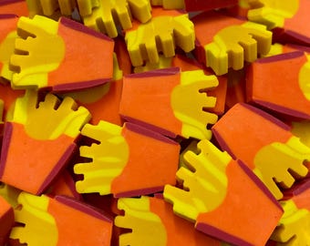 French Fries Mini Erasers, Fast Food Eraser Set, Classroom Rewards, Math Counters for Preschool, Party Favors, Mini Erasers Co.
