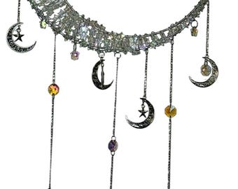 Handmade Moon Phase Suncatcher with Crystals, Celestial Charm Decor