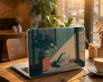 Cozy Frog Reading Newspaper MacBook Case,Japanese Animal Art Hard Case,Cover for Macbook Air 15/13 Pro13/14/16 inch 2019-2026,M5 M4 M3 M2 M1