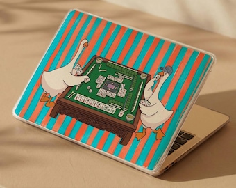 Mahjong Goose MacBook Case,Silly Goose Laptop Cover, Mahjong Player Gift,Gaming Bird Design,Retro Striped Case,Macbook Air & Pro 13 14 15 16